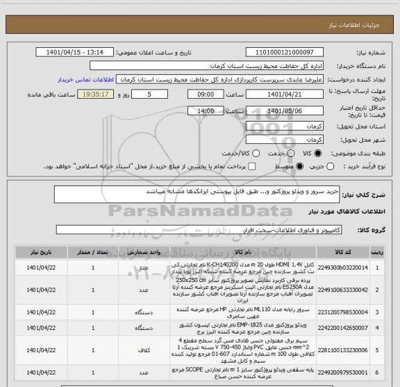 استعلام خرید سرور و ویدئو پروژکتور و... طبق فایل پیوستی ایرانکدها مشابه میباشد