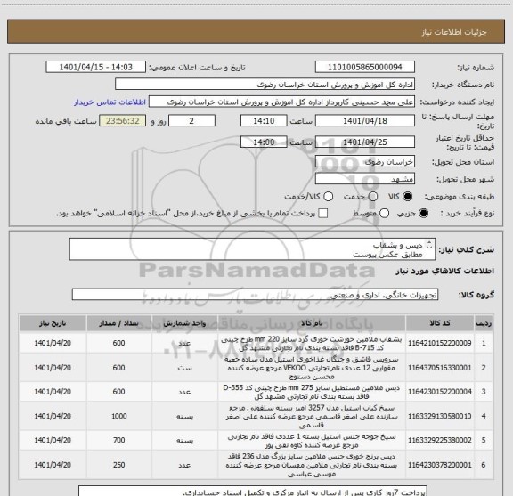 استعلام دیس و بشقاب 
مطابق عکس پیوست
ایرانکد ها مشابه