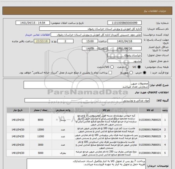 استعلام محصولات میهن
شمارش تعداد میباشد
