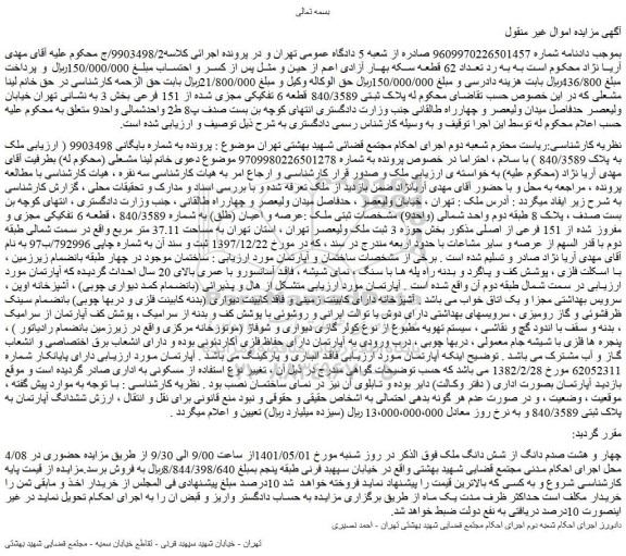 مزایده فروش آپارتمان