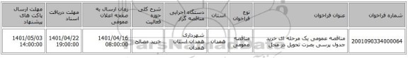 مناقصه، مناقصه عمومی یک مرحله ای خرید جدول پرسی بصرت تحویل در محل
