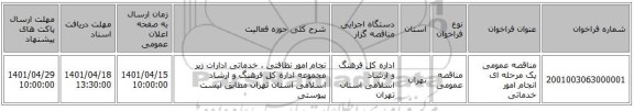 مناقصه، مناقصه عمومی یک مرحله ای انجام امور خدماتی