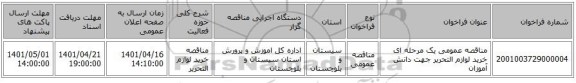 مناقصه، مناقصه عمومی یک مرحله ای خرید لوازم التحریر جهت دانش آموزان