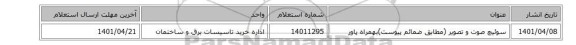 سوئیچ صوت و تصویر (مطابق ضمائم پیوست)بهمراه پاور