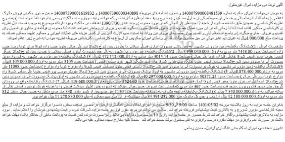 مزایده ششدانگ یکقطعه زمین مزروعی