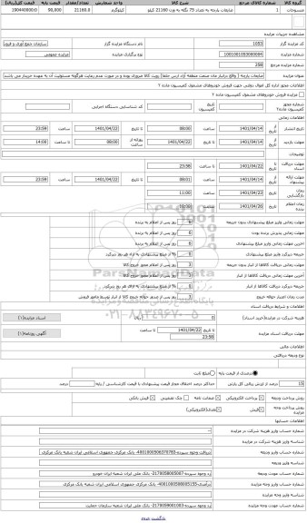 مزایده ، ضایعات پارچه ( واقع درانبار مان صنعت منطقه آزاد ارس جلفا) رویت کالا ضروری بوده و در صورت عدم رعایت هرگونه مسئولیت آن به