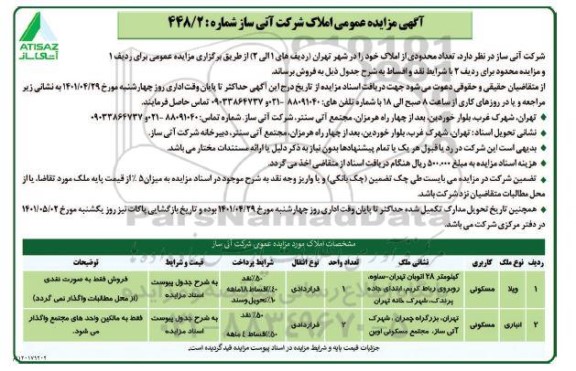 مزایده فروش تعداد محدودی از املاک