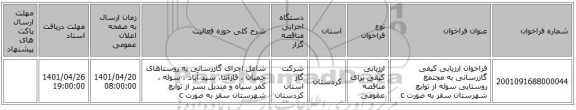 مناقصه، فراخوان ارزیابی کیفی گازرسانی به مجتمع روستایی سوله از توابع شهرستان سقز به صورت c