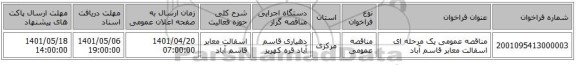 مناقصه، مناقصه عمومی یک مرحله ای اسفالت  معابر قاسم آباد