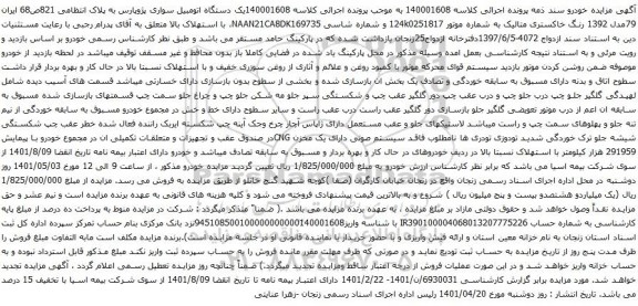 مزایده اتومبیل سواری پژوپارس 