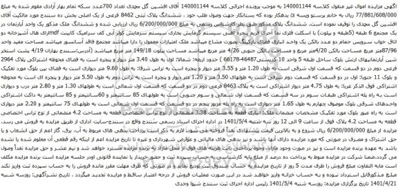 مزایده ششدانگ پلاک ثبتی 8462 فرعی