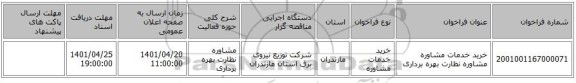 مناقصه، خرید خدمات مشاوره مشاوره نظارت بهره برداری
