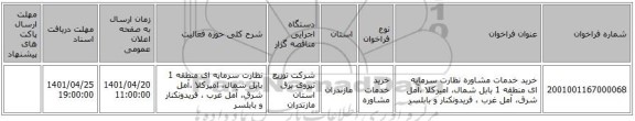 مناقصه، خرید خدمات مشاوره نظارت سرمایه ای منطقه 1	بابل شمال، امیرکلا ،آمل شرق، آمل غرب ، فریدونکنار و بابلسر