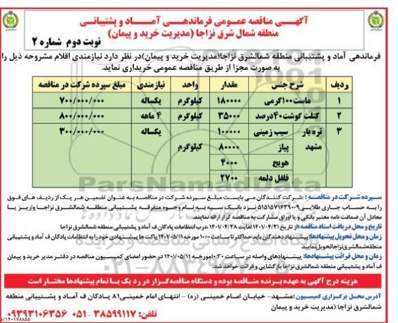 مناقصه نیازمندی اقلام نوبت دوم 