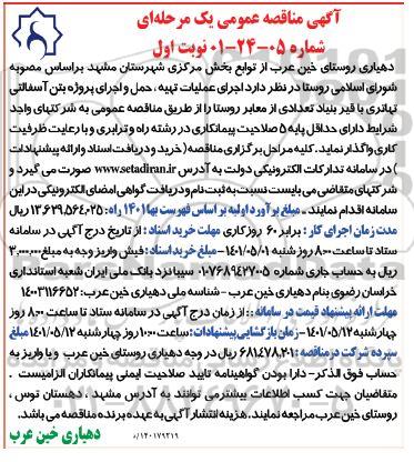 مناقصه, مناقصه اجرای عملیات تهیه ، حمل و اجرای پروژه بتن آسفالتی تهاتری