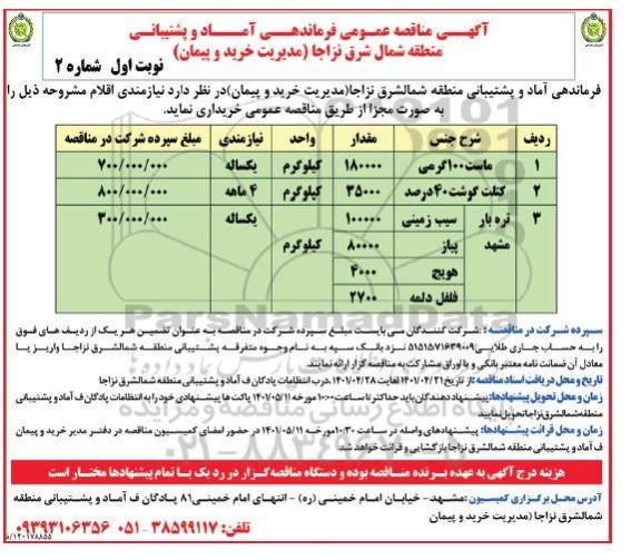 مناقصه نیازمندی اقلام 