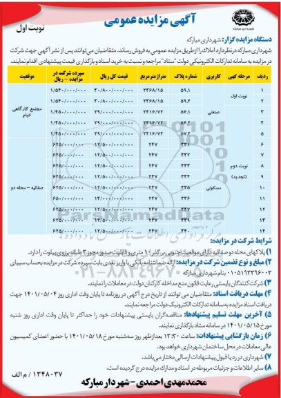 مزایده عمومی فروش املاک