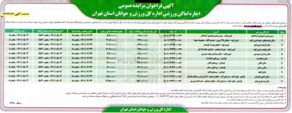 مزایده، مزایده عمومی اجاره اماکن ورزشی