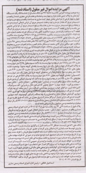 مزایده مزایده دو دانگ مشاع از ششدانگ یک دستگاه آپارتمان