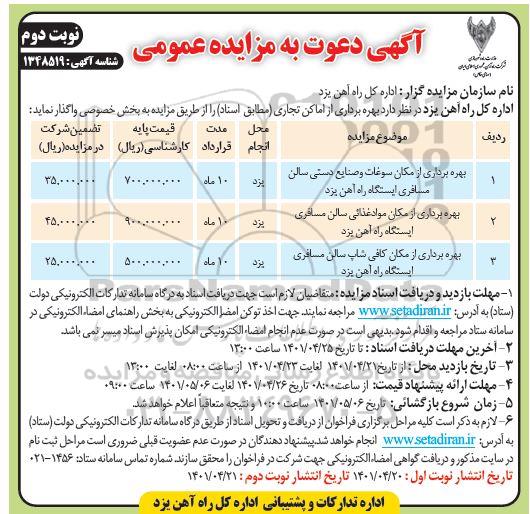 مزایده بهره برداری از اماکن تجاری - نوبت دوم