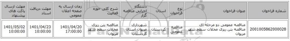 مناقصه، مناقصه عمومی دو مرحله ای مناقصه بتن ریزی محلات سطح شهر مریوان