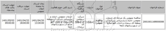 مناقصه، مناقصه عمومی یک مرحله ای خدمات عمومی، اداری و پشتیبانی شرکت آب منطقه ای سمنان و  ادارات امور منابع آب شهرستانهای تابعه
