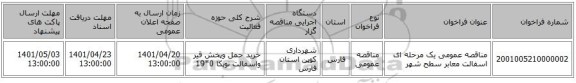 مناقصه، مناقصه عمومی یک مرحله ای اسفالت معابر سطح شهر