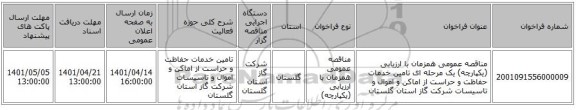 مناقصه، مناقصه عمومی همزمان با ارزیابی (یکپارچه) یک مرحله ای تامین خدمات حفاظت و حراست از اماکن و اموال و تاسیسات شرکت گاز استان گلستان
