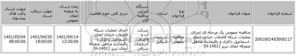 مناقصه، مناقصه عمومی یک مرحله ای اجرای عملیات شبکه فاضلاب خیابان اتحاد ،اسماعیل ذاکری و باقیمانده مناطق متفرقه آبفای تبریز  (H-1401)