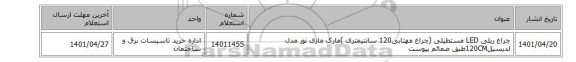 چراغ ریلی LED مستطیلی (چراغ مهتابی120 سانتیمتری )مارک مازی نور مدل لدیسیل120CMطبق ضمائم پیوست