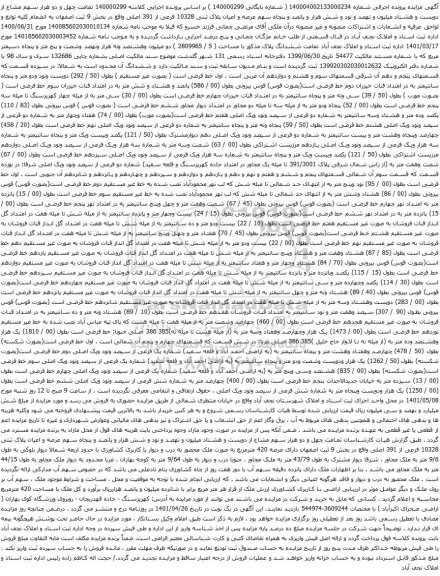 آگهی مزایده عرصه و اعیان پلاک ثبتی 10328 فرعی از 391 اصلی