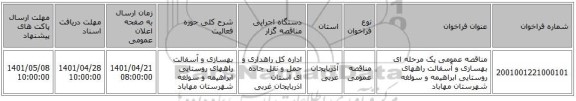 مناقصه، مناقصه عمومی یک مرحله ای بهسازی و آسفالت راههای روستایی ابراهیمه و سولغه شهرستان مهاباد
