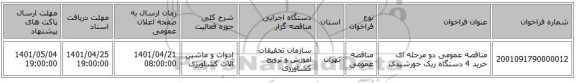 مناقصه، مناقصه عمومی دو مرحله ای خرید 4 دستگاه ریک خورشیدی