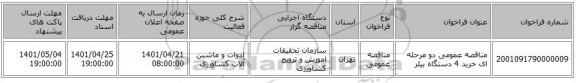 مناقصه، مناقصه عمومی دو مرحله ای خرید 4 دستگاه بیلر
