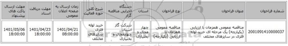 مناقصه، مناقصه عمومی همزمان با ارزیابی (یکپارچه) یک مرحله ای خرید لوله فلزی در سایزهای مختلف