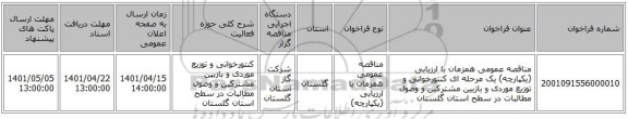 مناقصه، مناقصه عمومی همزمان با ارزیابی (یکپارچه) یک مرحله ای کنتورخوانی و توزیع موردی و بازبین مشترکین و وصول مطالبات در سطح استان گلستان