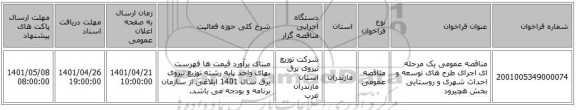 مناقصه، مناقصه عمومی یک مرحله ای اجرای طرح های توسعه و احداث  شهری و روستایی بخش هچیرود