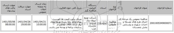 مناقصه، مناقصه عمومی یک مرحله ای اجرای طرح های توسعه و احداث  شهری و روستایی بخش چمستان