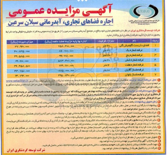 مزایده اجاره فضاهای تجاری، آبدرمانی