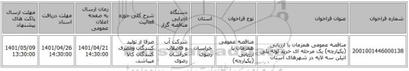 مناقصه، مناقصه عمومی همزمان با ارزیابی (یکپارچه) یک مرحله ای خرید لوله پلی اتیلن سه لایه در شهرهای استان