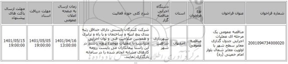مناقصه، مناقصه عمومی یک مرحله ای عملیات اجرایی جدول گذاری معابر سطح شهر با اولویت معابر شمال بلوار امام خمینی (ره)