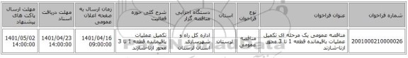 مناقصه، مناقصه عمومی یک مرحله ای تکمیل عملیات باقیمانده قطعه 1 تا 3 محور ازنا-شازند