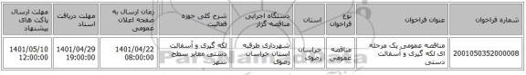 مناقصه، مناقصه عمومی یک مرحله ای لکه گیری و آسفالت دستی