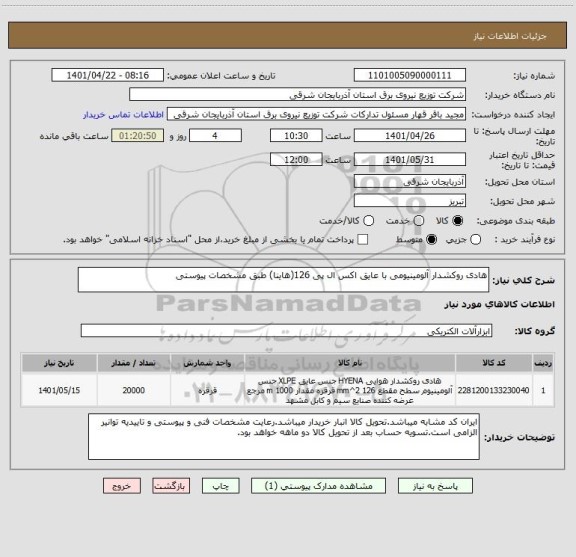 استعلام هادی روکشدار آلومینیومی با عایق اکس ال پی 126(هاینا) طبق مشخصات پیوستی