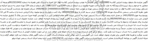 آگهی مزایده حق امتیاز و اشتراک تلفن همراه به شماره 09123210402
