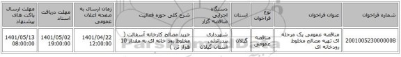 مناقصه، مناقصه عمومی یک مرحله ای تهیه مصالح مخلوط رودخانه ای