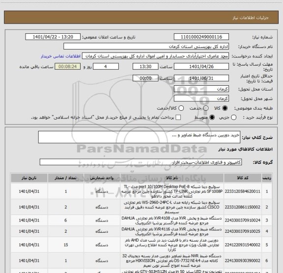 استعلام خرید دوربین دستگاه ضبط تصاویر و ...