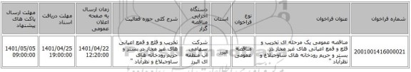 مناقصه، مناقصه عمومی یک مرحله ای تخریب و قلع و قمع اعیانی های غیر مجاز در بستر و حریم رودخانه های ساوجبلاغ و نظرآباد 