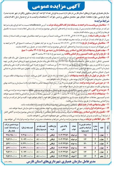 مزایده فروش 6 واحد آپارتمان مسکونی