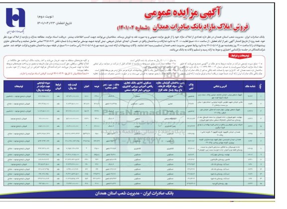 مزایده عمومی فروش املاک مازاد بانک... - نوبت دوم